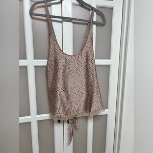 POL Polka Dot Lace Trim Tie Back Camisole Tank Blush Pink Size Large Boho